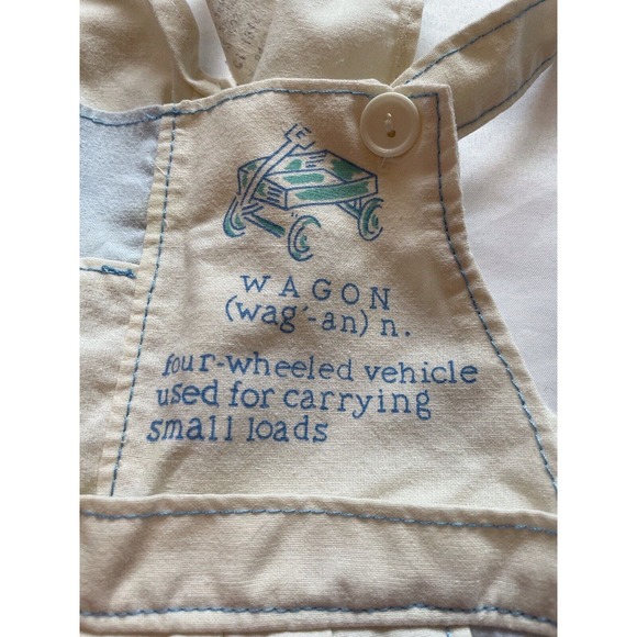 Vintage White Lightweight Cotton Patchwork Wagon Overalls One Piece Button 12 mo - Picture 7 of 11